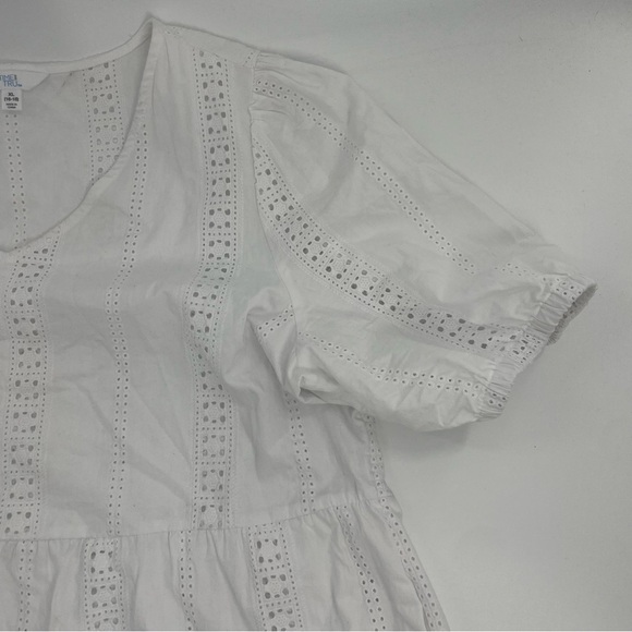 White Eyelet Cotton V-Neck Tiered Time & Tru Cottagecore Dress XL 16/18 - Picture 4 of 9